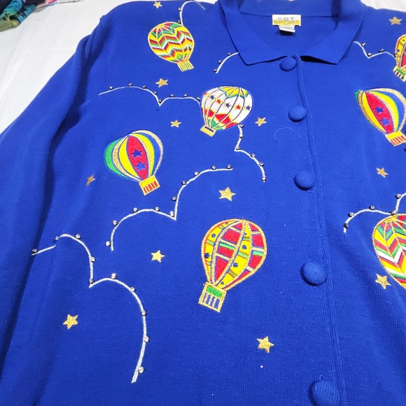 CST Sport Blue Hot Air‎ Balloon Embroidered Button Up Cardigan Sweater 2X - Picture 5 of 11